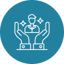 Illustration of hands holding a person symbolizing support