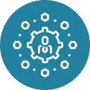 Illustration of a business professional with gears and icons