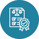 Legal document with scales and certification badge